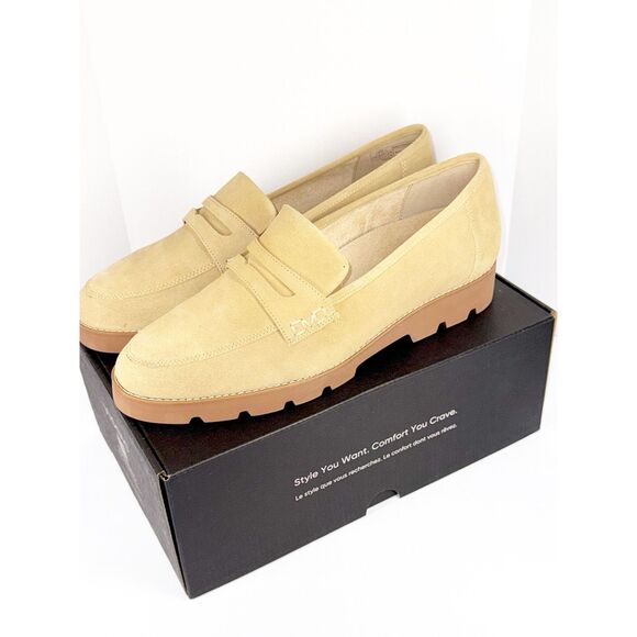 Vionic Cheryl Penny Loafer Tan Suede Lug Sole Comfort Chunky Classic 12W Wide - Picture 14 of 16